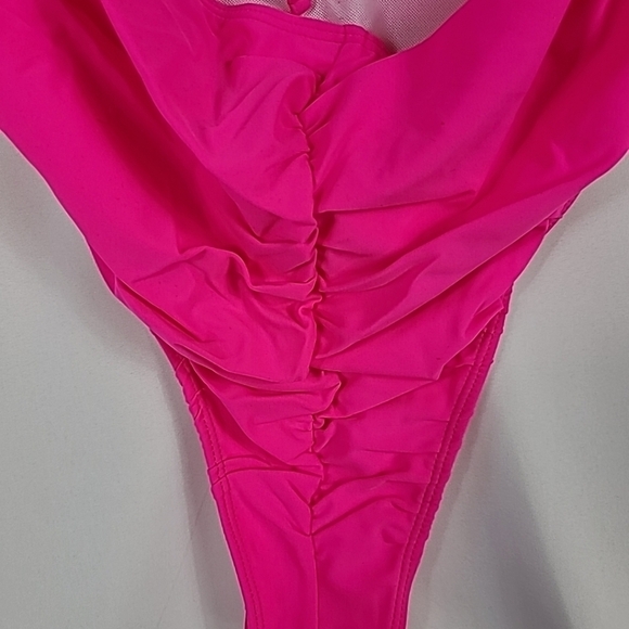 NEW SHEIN Women’s Pink One Piece Swimsuit Removable Pads Rouched Tie Up Back - Picture 3 of 6